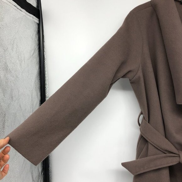 Kyna Collection Taupe Wrap Waterfall plush trench Coat waist tie size ~L - Picture 6 of 16